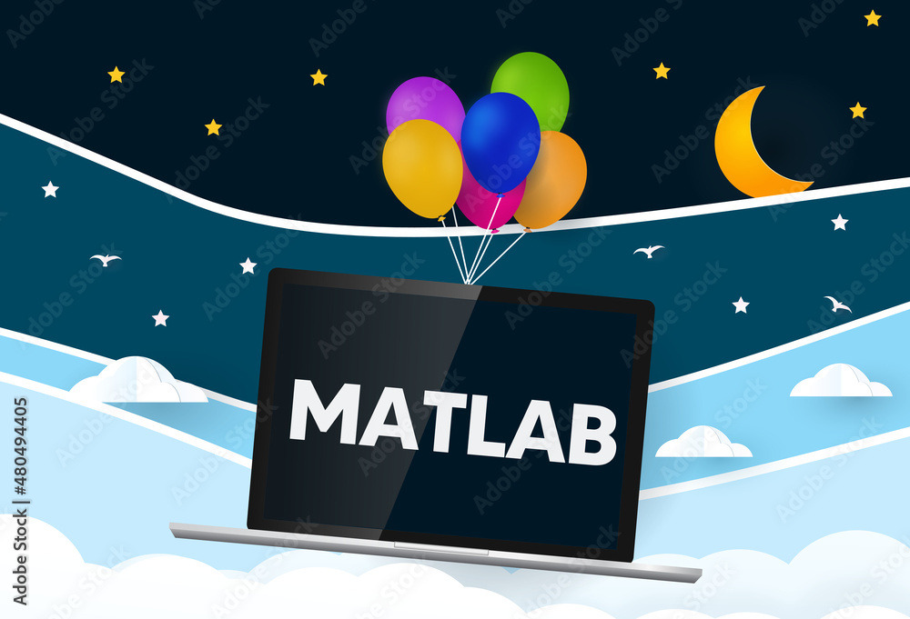 Poster matlab programming language... balloons carries laptop with word matlab