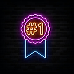 Number 1 winner ribbon neon sign. design element. light banner. announcement neon signboard.