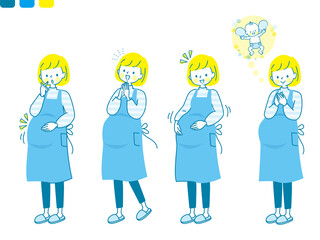 若い妊婦の笑顔の表情セット