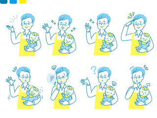 赤ちゃんを抱っこするパパの表情セット