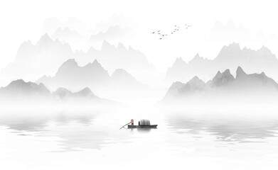 Chinese style ink landscape background