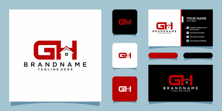 Letter G and H Vector Logo. Home Icon and Symbol with business card design template
