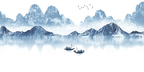 Fototapeta na wymiar Blue Chinese style simple landscape background