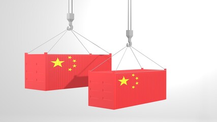 Obraz na płótnie Canvas Three Dimensional 3D Ilustration or Rendering Container Crane Illustration With China Flag Label Being Moved From One Place to Another