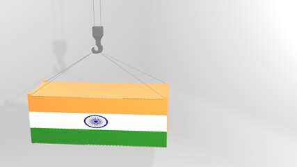 Three Dimensional 3D Ilustration or Rendering Container Crane Illustration With Indian Flag Label Being Moved From One Place to Another