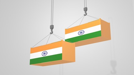Three Dimensional 3D Ilustration or Rendering Container Crane Illustration With Indian Flag Label Being Moved From One Place to Another