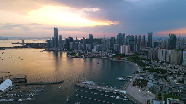 Aerial photography Qingdao seaside buildings landscape skyline