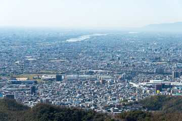 Gifu, Japan - Beautiful scenic view from Gifu Castle on Mount Kinka (Kinkazan) in Gifu, Japan. The main tower originally built in 1201, Rebuilt in 1956.