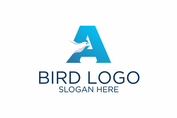 bird logo and initial letter A. premium vector