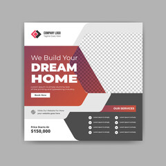 We build your dream home design and social media marketing post template design vector