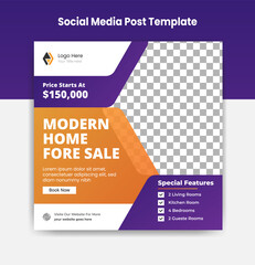 Modern home for sale social media marketing post template design and creactive banner ads template design vector