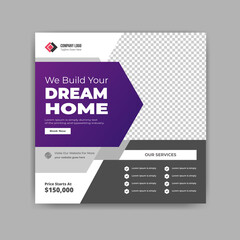 We build your dream home social media marketing post template design and creactive banner ads template design vector