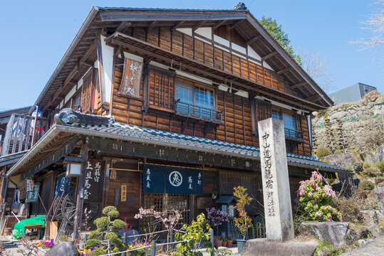 Gifu, Japan - Mar 25 2020 - Magome-juku in Nakatsugawa, Gifu, Japan. Magome-juku was a historic post town of famous Nakasendo trail between Edo (Tokyo) and Kyoto.