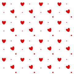 Romantic seamless pattern with a heart. Happy Valentine s Day. Red hearts and dots on a white background.