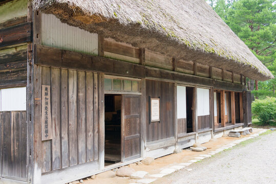 Gifu, Japan - Jul 30 2017- Old Higashi Shina Family House at Gasshozukuri Minkaen Outdoor Museum in Shirakawago, Gifu, Japan. a famous historic site.