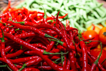 stack of red chili on the table