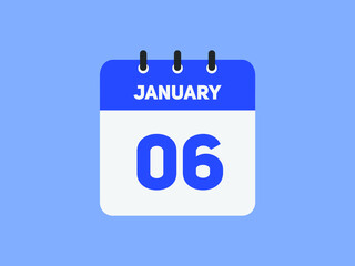 January 06 text calendar reminder. 6nd January daily calendar icon template