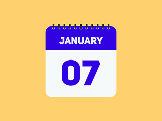 January 07 text calendar reminder. 7nd January daily calendar icon template
