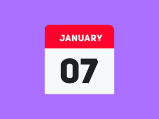 January 07 text calendar reminder. 7nd January daily calendar icon template
