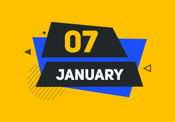 January 07 text calendar reminder. 7nd January daily calendar icon template
