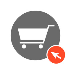 Online bestellen und liefern lassen - Einkaufswagen Icon und Mauspfeil grau rot