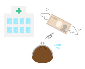 病院の治療費や入院費で金欠になるイメージイラスト素材　ベクターイラスト