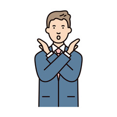 人物_男性_スーツ_上半身_手でバツを作る