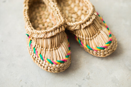 Slavic ethnic straw bast shoes