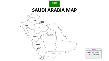 Saudi Arabia Map. Saudi Arabia Map with white background and all states names.