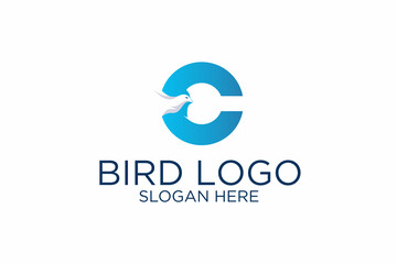 bird logo and initial letter c. premium vector