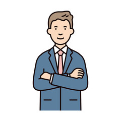 人物_男性_スーツ_上半身_腕を組む_笑顔