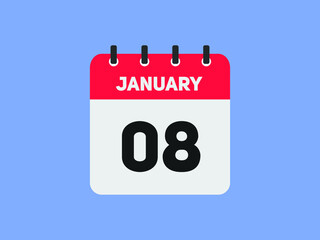 January 08 text calendar reminder. 8thJanuary daily calendar icon template