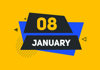 January 08 text calendar reminder. 8thJanuary daily calendar icon template