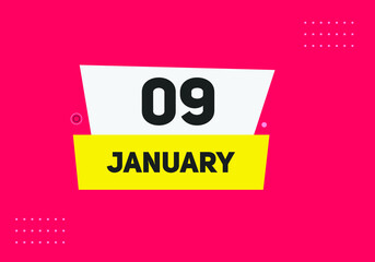 January 09 text calendar reminder. 9th January daily calendar icon template
