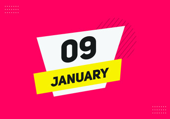 January 09 text calendar reminder. 9th January daily calendar icon template