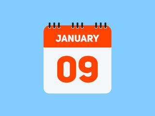 January 09 text calendar reminder. 9th January daily calendar icon template