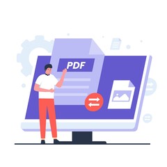 Pdf convert illustration design concept. Illustration for websites, landing pages, mobile applications, posters and banners.	