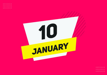 January 10 text calendar reminder. 10th January daily calendar icon template
