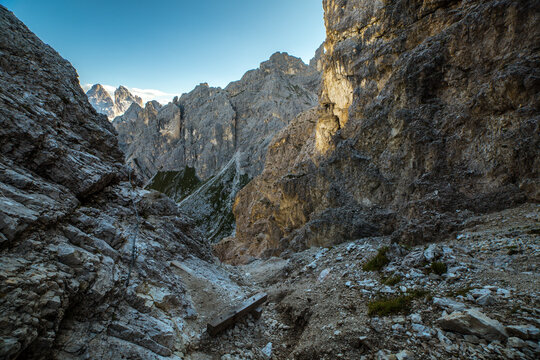 Cadini di Misurina and alpine mountain path Bonacossa, Italy, Trentino