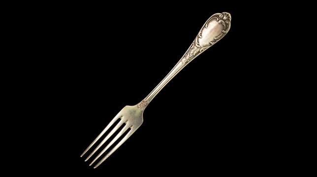 Antique silver fork isolated on black background
