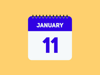 January 11 text calendar reminder. 11th January daily calendar icon template
