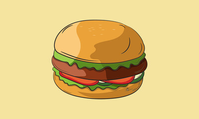 Burger Vector Illustration. Vector graphic cartoon design elements for a restaurant or cafe advertisement, menu, poster, flyer, and banner