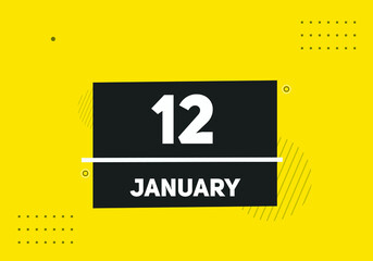 January 12 text calendar reminder. 12th January daily calendar icon template
