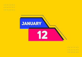 January 12 text calendar reminder. 12th January daily calendar icon template
