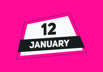 January 12 text calendar reminder. 12th January daily calendar icon template
