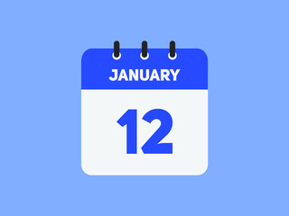 January 12 text calendar reminder. 12th January daily calendar icon template
