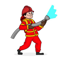 cartoon firefighter vector illustration with simple shadings