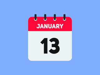 January 13 text calendar reminder. 13th January daily calendar icon template