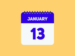 January 13 text calendar reminder. 13th January daily calendar icon template