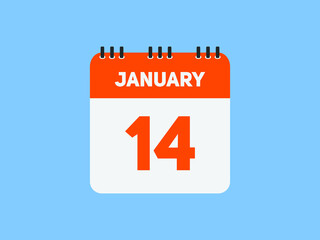 January 14 text calendar reminder. 14th January daily calendar icon template